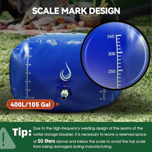 Image of LANUEVA 105 Gal /400L Portable Water Storage Bladder, 1000D PVC Foldable Water Tank with Spigots and Overflow Kit, Water Storage Containers for Emergency Water, RV, Irrigation&Camping (Blue, 400L)