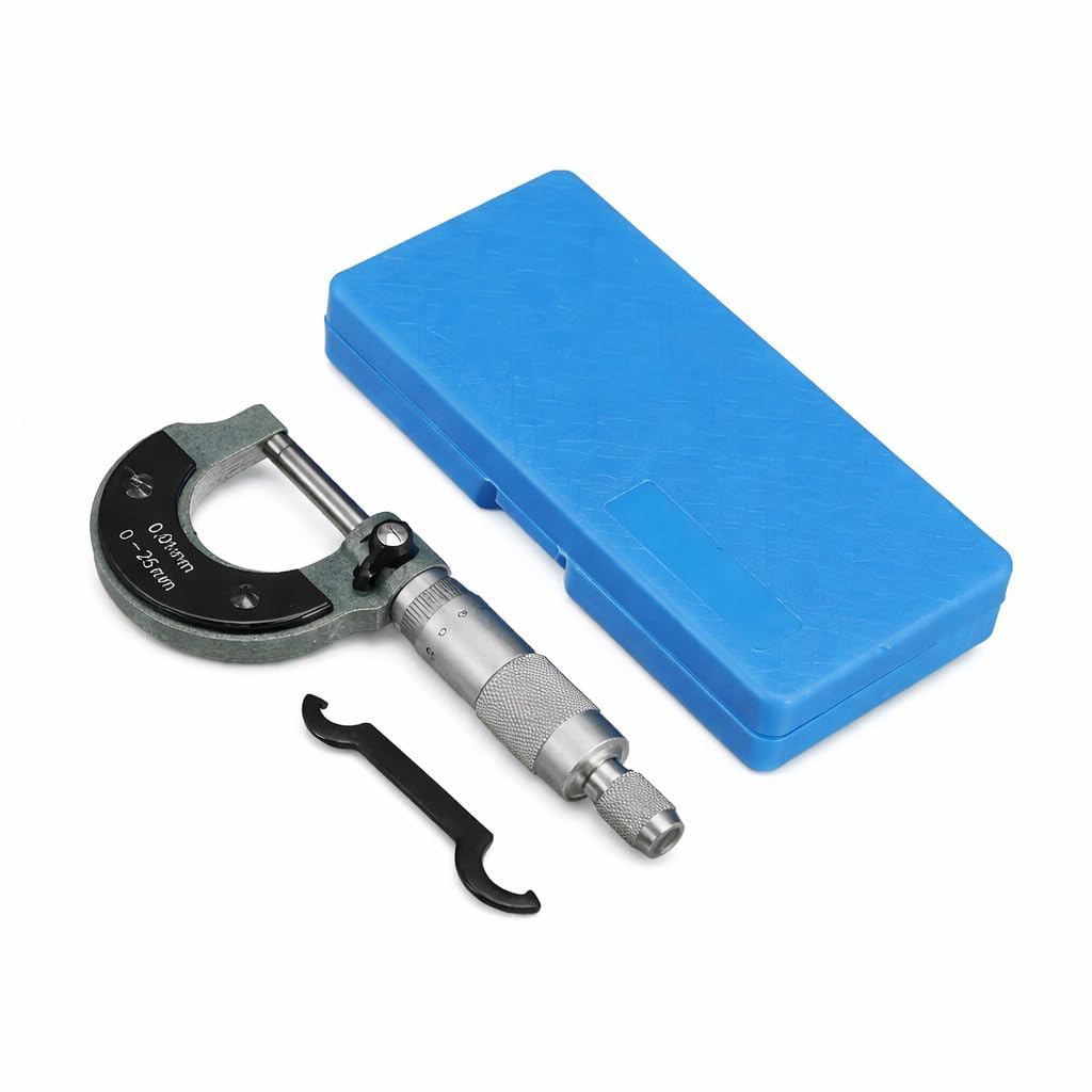 0-25mm Precision Outside Micrometer Screw Gauge | 0.01mm Accuracy Metric Measuring Tool with carbide tip & Hard Storage Case | Ideal for Machinists, Engineering & Jewellers (1 Piece)-image-0