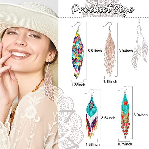 Tuanse 4 Pairs Long Beaded Tassel Earrings Colorful Handmade Seed Bead Statement Fringe Drop Dangle Earrings Boho Jewelry for Women Gifts in 4 Styles2