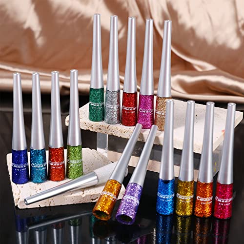 16 Colors Glitter Metallic Liquid Eyeliner Set Waterproof Long Lasting Eye Liner Pencil Pigmented Shimmer Eye Makeup Gift Kit For Women Green Purple Blue Pink White Silver Gold Colored Eyeliners #TOP7