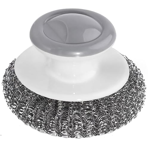 Image of 24Pack Steel Wool Scrubber with Handle, Stainless Steel Scrubber for Cleaning Cast Iron, Dishes, Stock Pots, Pans, Griddles, Grills