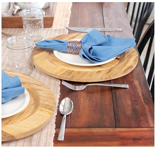 CLEENTABLE Wooden Serving Platter Set of 2-13" Handcrafted Serving Plates - Round Rustic Natural Tableware for Indoor/Outdoor Dining, Weddings, Holidays, Party, Sushi, Dinnerware (Natural)