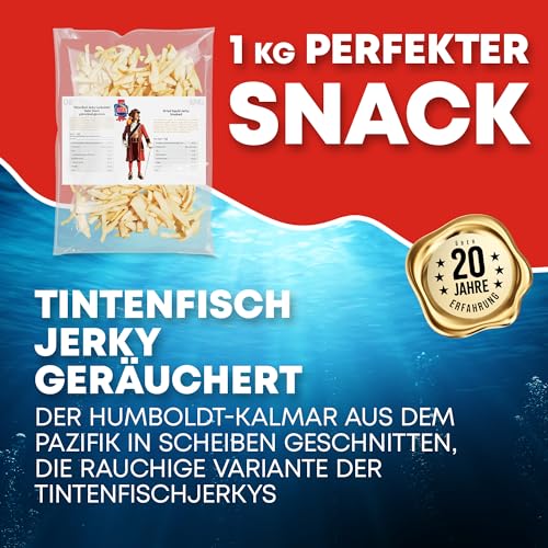 Tintenfisch Smoked (1kg XXL Pack) Fisch Jerky I High Protein I Snacks I Trockenfisch Omega 3 I Beef Jerky, Trockenfleisch & Chips Alternative