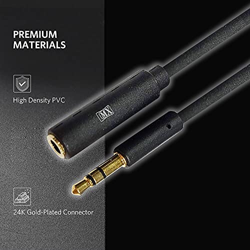 Image of MX 3.5mm Audio Extension Cable 1.5m - Male to Female AUX Stereo Cord for Headphones, Speakers, Car Audio, PCs, Laptops & MP3 Players - Black
