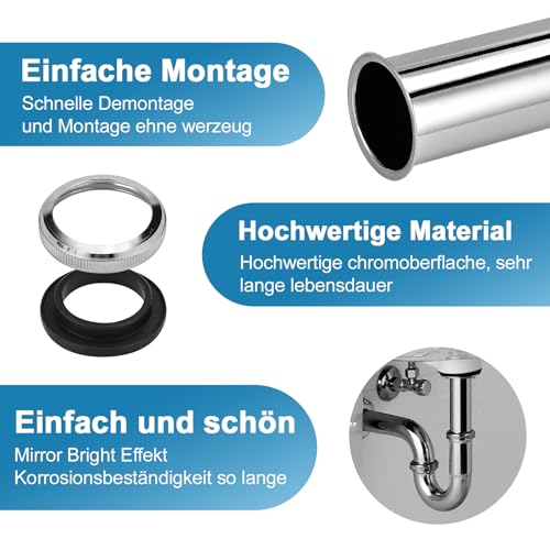 Cieex Universal Tauchrohr für Siphon 300mm, Verlängerung Rohr Abfluss, Röhrensiphon Chrom-1 1/4 Zoll x 32mm - Chrom