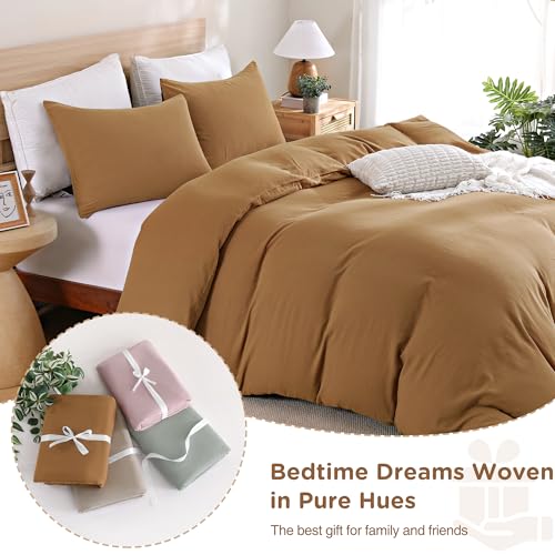 Image of TOCOMOA Muslin Duvet Cover 100% Cotton Like Linen Texture Breathable Soft Comfy 3-Piece Burnt Orange Comforter Cover Fall Bedding Set (King 104 inchx90 inch, Comforter Not Included)
