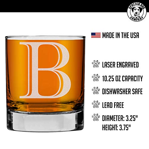 Etched Monogram 10.5oz Rocks Old Fashioned Lowball Glass for Whiskey Scotch Bourbon (Letter B) - Thumbnail 2