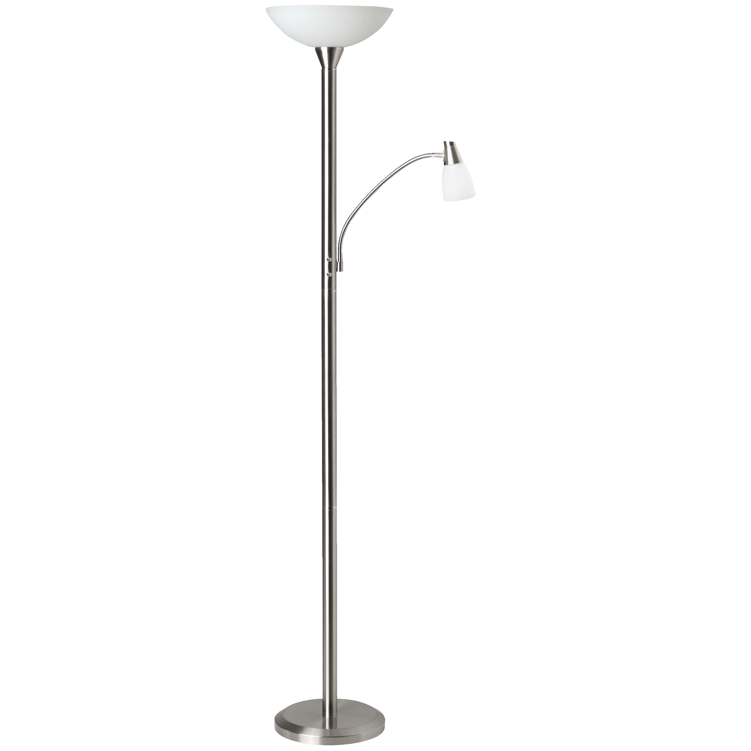 Lightbox LED Deckenfluter mit Lesearm - Basic Stehleuchte mit einstellbarem Lesearm - Schalter - 1,8 m Länge - E27 / E14 Fassung - max. 5 W - aus Metall/Glas - in Eisen