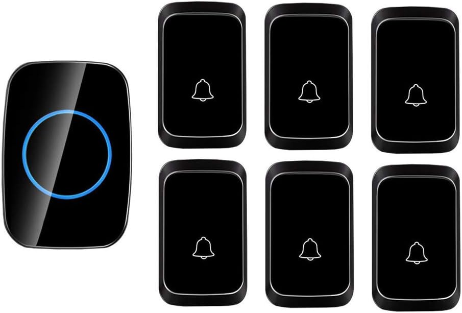 Wireless Doorbell, Portable Music Door Chime Kit with Memory Function,6 Push Button and 1 Receivers,300M Range,Led Indicator,58 Ringtones,4 Volume Levels,Gold,Black,White
