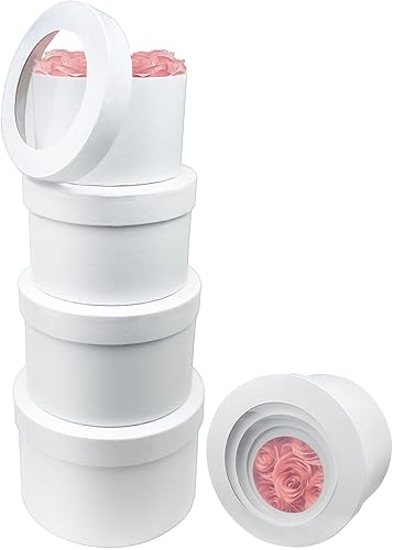 Aubiu Caja de regalo redonda, cajas de regalo redondas con tapa transparente, cajas de regalo para regalos, juego de 4 cajas de flores de varios Aubiu Caja de regalo redonda, cajas de regalo redondas con tapa transparente, cajas de regalo para regalos, juego de 4 cajas de flores de varios