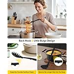 Silicone Cooking Utensils Set, 9 Pcs Heat Resistant Kitchen Utensils with Back Hooks, BPA Free Kitchen Tools with Spatulas, Spoons, Skimmer and Pasta Fork for Non Stick Cookware (BLACK) - Image 4