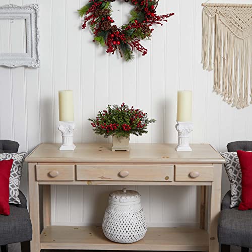 Nearly Natural 4194 Holiday Berry & Pine Artificial Arrangement Green