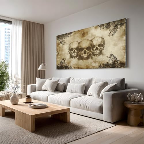 Tableau gothique crâne vintage 50x100 cm grand format sans cadre