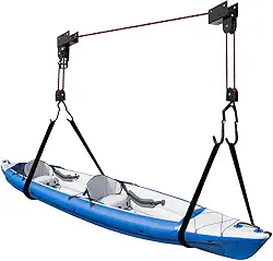Polia de Teto de Canoa Caiaque, Grua Armazenamento para Caiaque, Guindastes de Bicicleta, Polia Teto Caiaque e Canoa, Pode suportar 45kg, Corda de tracção de 16 metros, Duas cordas