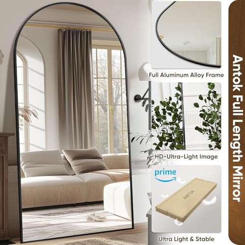 Image of Antok 81 inch x41 inch Arched Full Length Mirror with Stand, Floor Mirror, Black