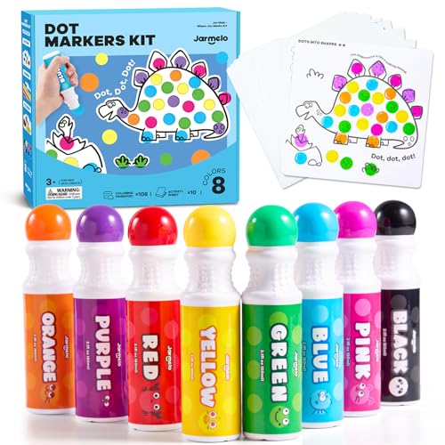 Jar Melo Washable Dot Markers for Toddlers, 8 Colors Dot Paints with 120 Printed PDF & 10 Activity Papers, Non-Toxic Bingo Markers for Kids Arts and...