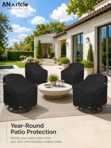 Image of ANartcle Swivel Patio Chair Cover 4 Pack,600D Waterproof Heavy Duty Outdoor Chair Cover(28 W x 33 D x 36 H inches),Patio Furniture Covers,Outdoor Furniture Covers Waterproof,Black