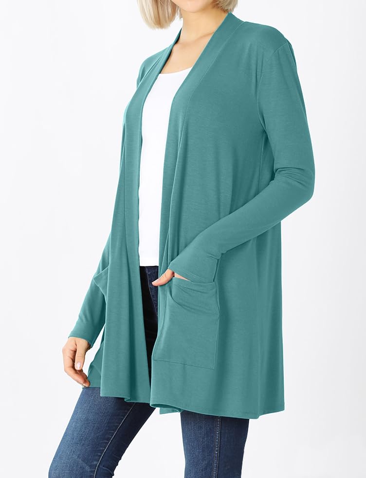 Image of Women's Open Front Cardigan Long Sleeve with Pockets Casual Outwear
