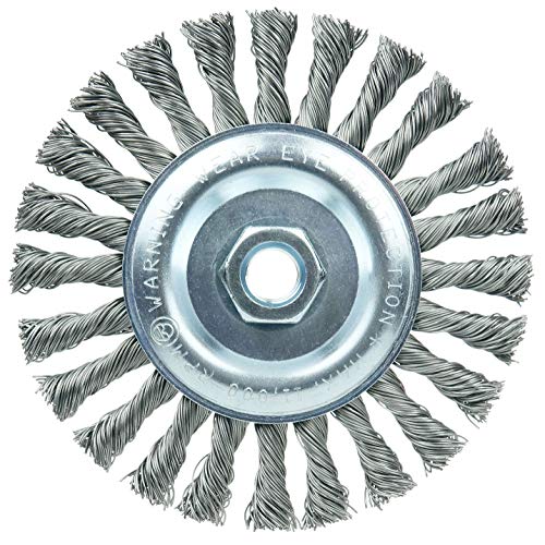 Image of Weiler 36224 Wolverine 6 inch Knot Wire Wheel, Standard Twist, 0.025 inch Steel Fill, 5 /8 inch-11 UNC Nut, Made in The USA (Pack of 10)