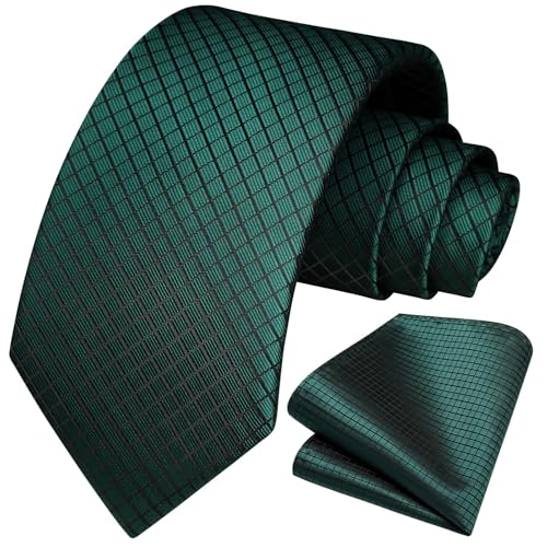 Image of HISDERN Mens Ties Plaid Tie and Pocket Square Set Classic Woven Formal Checkered Neckties & Handkerchief Wedding Party