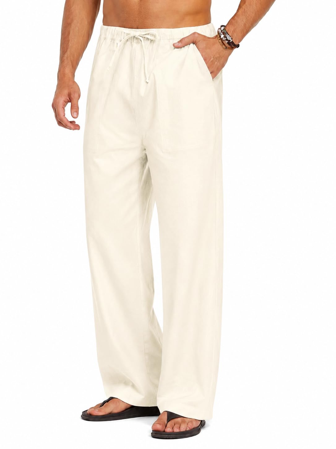 CB-COLEBROOK Men's Linen Casual Trouser, White, Mid Rise OFF WHITE - Image 1