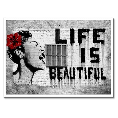 Banksy poster de qualite supérieure cadre noir 70x50 cm Life is Beautiful