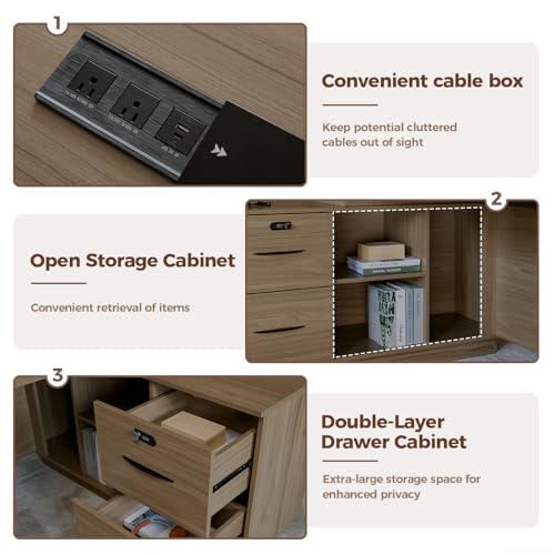 Nuipesn 63" L Shaped Executive Desk with Locking Drawers - Modern Commercial Grade Business Office Furniture - Heavy Duty Wood Computer Workstation with Full Privacy Panel & Cable ManagementWalnut - Image 4