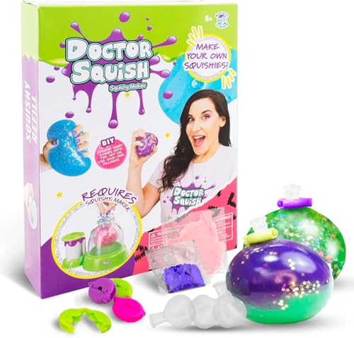 Doctor Squish Squishy Pack Refill | with 10 TPR Balloons, 10 Reusable Clips, Sparkles & Slime Powder | Make Your Own Squishies with Your Squishy Maker | 1 Pack