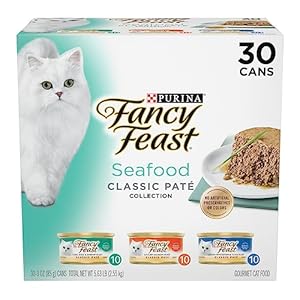 Purina Fancy Feast Seafood Classic Pate Collection Grain Free Wet Cat Food Variety Pack – (Pack of 30) 3 oz. Cans