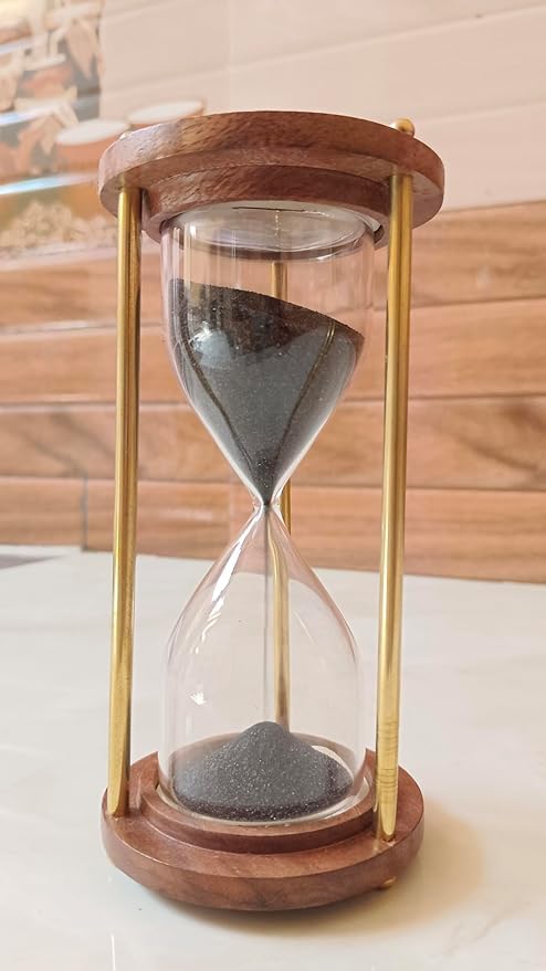 Elisa Handicraft Wooden and Brass Sand Timer Antique Nautical Decor Theme Sandglass (Height 6 Inches, 5 Minutes) Black Colour