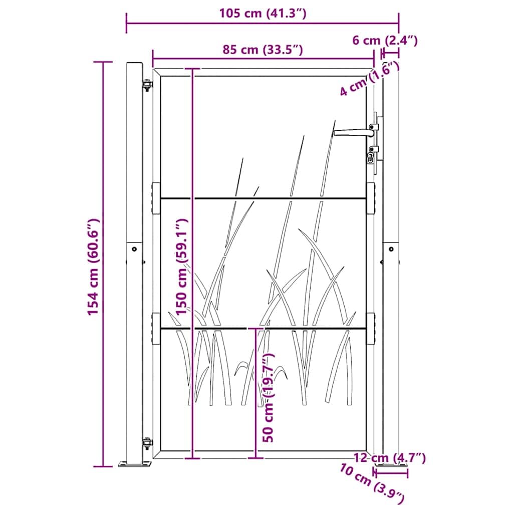 vidaXL Puerta de jardín Acero corten diseño Hierba 100x150 cm, Puerta de Valla, Puerta de Exterior, Puerta de Metal, Puerta de Seguridad