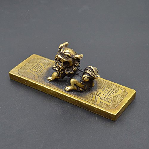 Antique Vieux cuivre Lion Presse-papiers Ornaments une paire