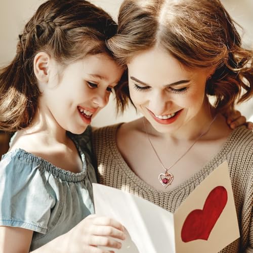 Iefil Gifts for Mom - 925 Sterling Silver Rose Round Birthstone Necklace Christmas Birthday Gifts Jewelry for Her Heart Pendant Necklace for Women Bonus Mom Mother in Law3