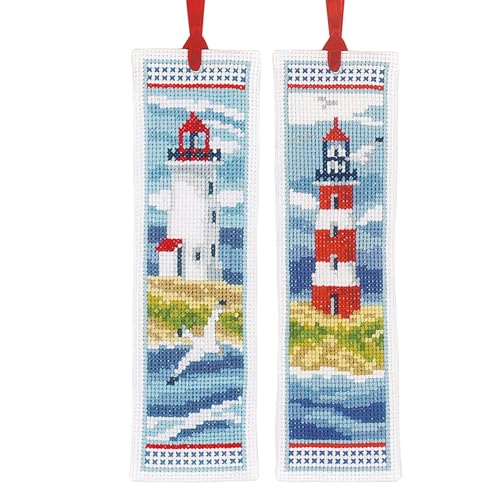 Image of Vervaco Bookmark Counted Cross Stitch kit Lighthouses Set of 3, 6x20cm, DIY
