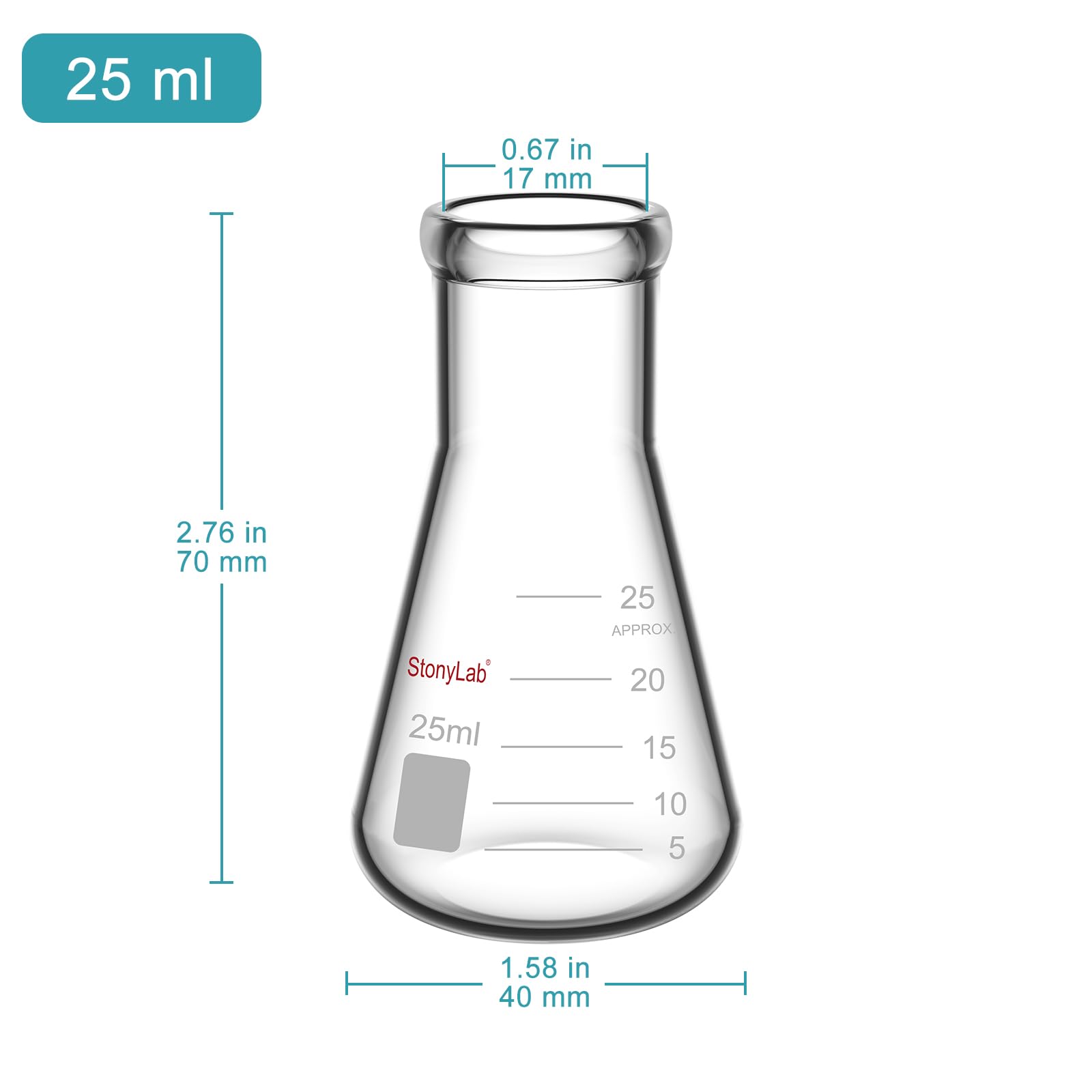 StonyLab 2 Pezzi Boccette di Erlenmeyer a Bocca Stretta 25ml con Bordo Resistente Narrow Mouth Erlenmeyer Flasks - 25ml