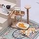 Quintrost Mini Katzenkratzbaum Puppenhaus, 1:12 Katzenklettergerüst Set, Holz Simulierter Katzen Mini Modell Ornamente Spielzeug, Puppenhaus Katze DIY Dekor Zubehör (Holzfarbe)