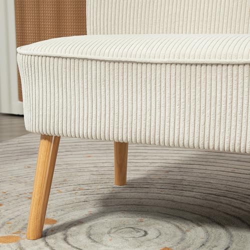 HOMCOM Sofa 2 Sitzer Couch, Kleine Loveseat mit Cord-Optik Modern Polstersofa für Wohnzimmer, Schlafzimmer, kleinen Raum, Cremeweiß 117 x 56,5 x 77 cm