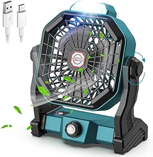 CONBOLA Portable Battery Operated Fan with LED Lantern, 10400mAh Outdoor Small Rechargeable Quiet Camping Fan, Personal Desk Fan Cooling Table Fan with Hanging Hook for Tent,Bedroom, Office(Green)