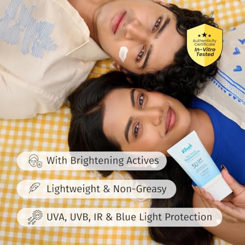 Image of Vilvah Skin Finish Sunscreen SPF 50 PA++++ | No White Cast, Water-Resistant Sunscreen | Hydrating, Lightweight, Non-Greasy | UVA & UVB Protection with Natural UV Filters & Rice Milk | Unisex, For All Skin Types | 50g