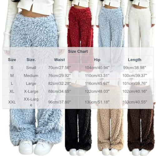 PXQIRMR Wide Leg Pants for Women Fuzzy Elastic Waist Winter Lounge Pants - image 4
