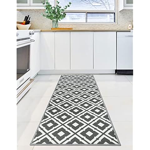 Capslpad Runner Rug for Entryway 65x180cm Non Slip Kitchen Runner Rug Washable Runner Carpet Rug for Kitchen Hallway Laundry Room,Dark Grey/White Cover