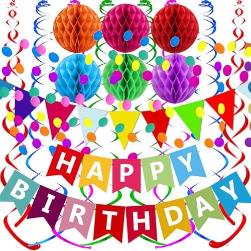 Fecedy Happy Birthday Banner With Colorful Paper Flag Bunting Pap...