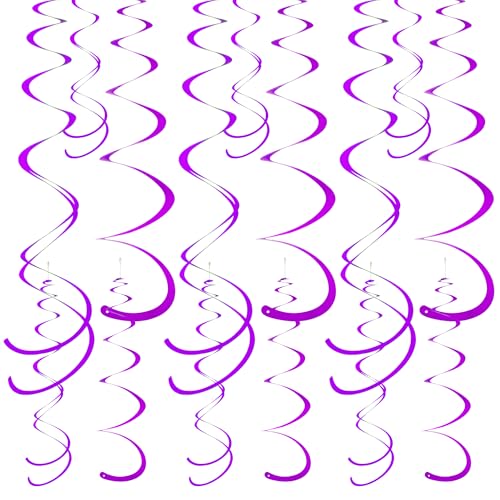 Image of Colorful Ceiling Swirl Foil Decorations Hanging Plastic Streamer Themed Swirl Party Decoration for Halloween Celebration, Pack of 28 (Purple)