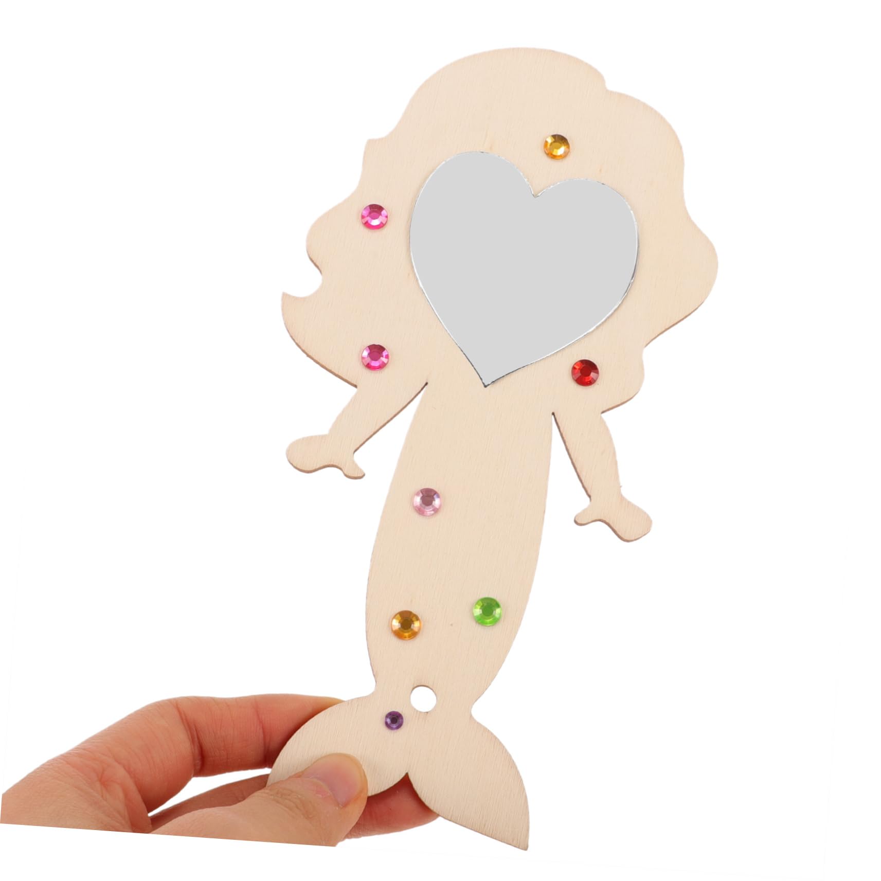 DOITOOL 4 Sätze Holzspiegel für DIY Meerjungfrau Unvollendeter Handspiegel zum Basteln Teiliges mit Runden und Herzförmigen Spiegeln für Kreative Partys und Kindergeburtstage