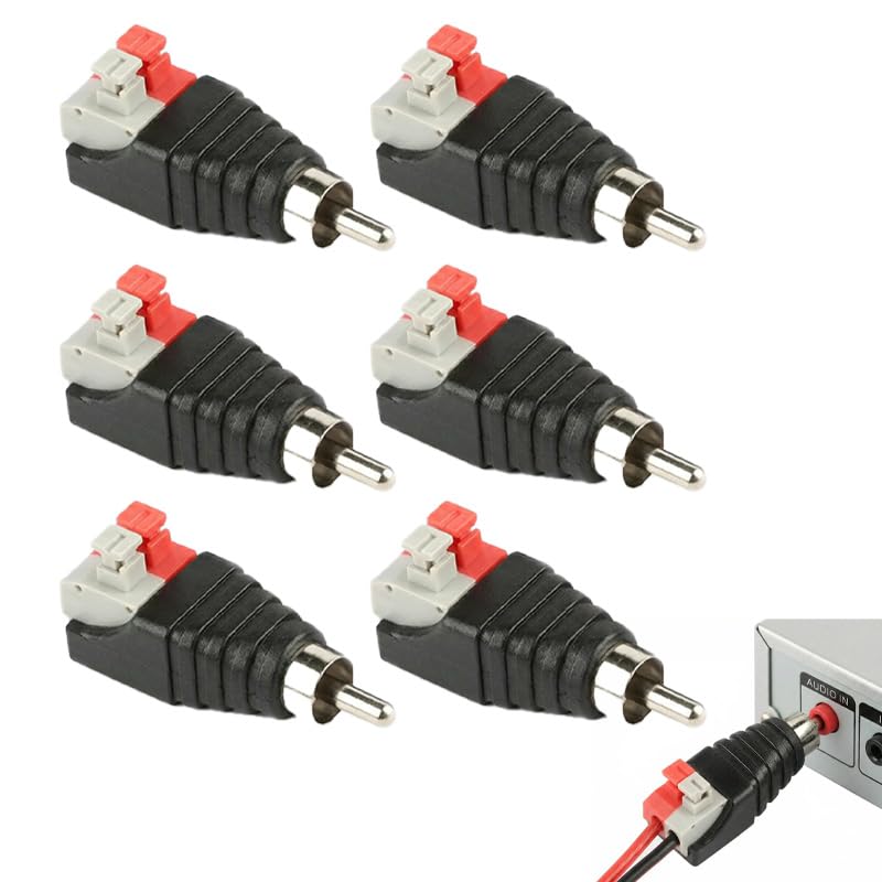 Maoggha 6 Pièces RCA vers Haut-parleur Adaptateur, Connecteur RCA Mâle pour Subwoofer & Audio Vidéo, Fiche Sans Soudure Haut-parleur Phono, Type Ressort...