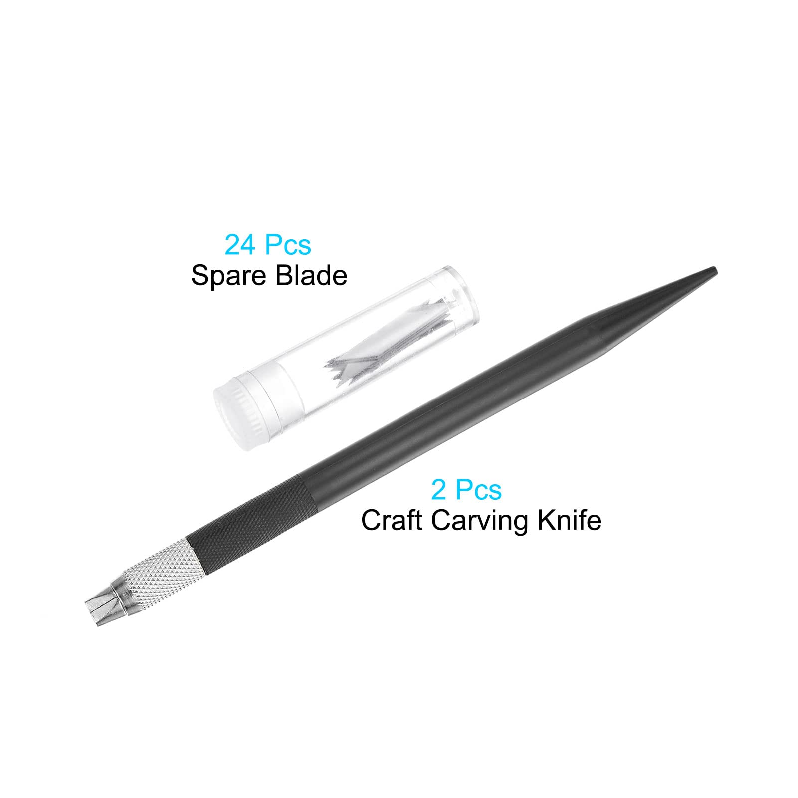 uxcell Art Craft Knife Set, 2pcs Carving Knife with 24pcs Spare Metal Blade for Scrapbooking Stencil Hobby DIY, PVC Plastic Handle, Black (2 Set) — Amazon image 3