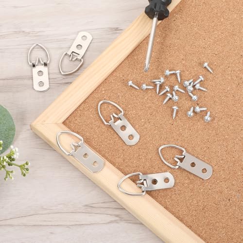 Image of 10 Packs Heavy Duty D Ring Picture Hangers with Screws, Metal Extra Large 2 Holes D Rings Picture Frame Hanging Straps Hook Hardware Kit for Hanging Clock Mirror Artwork Pictures Photo Frame, Silver