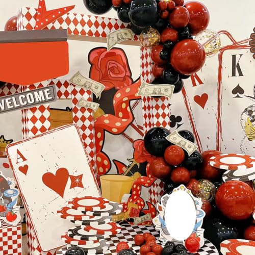 Image of Lukiituke 75PCS Balloon, Black, Red, and Gold (12in and 5in), Casino Theme Party Decorations, New Year, Graduation, Wedding, Birthday