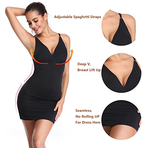 Image of Full Slips for Under Dresses Women Full Body Shaping Control Slip V Neck Adjustable Spaghetti Straps Long Nightgown