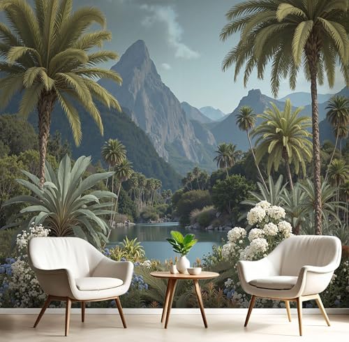 Papier peint panoramique palmiers bleu-vert grand format 350x256cm - 2